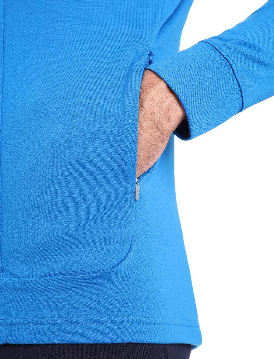 Icebreaker Merino Quantum III Long Sleeve Zip Férfi Kapucnis Pulóver Kék | HU 1262WNBY